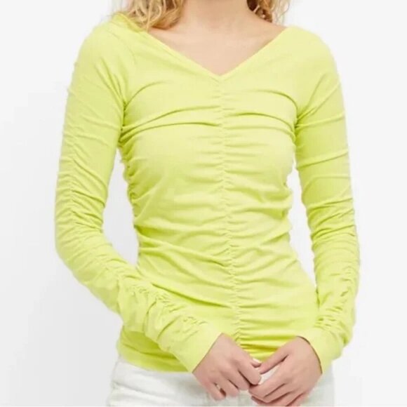 Helmut Lang Ruched Long Sleeve Neon Yellow Small - Picture 1 of 3